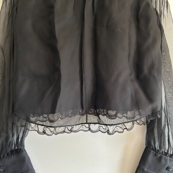 CHANEL BLACK SILK RUFFLE BLOUSE - Picture 13 of 15